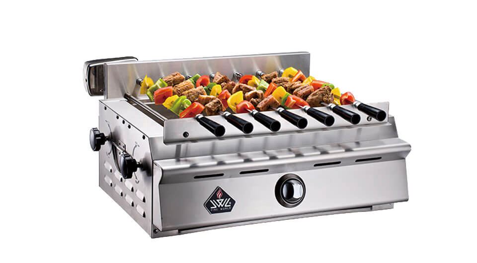 The SL-102 model of stainless steel infrared BBQ grill with automatic rotating skewers