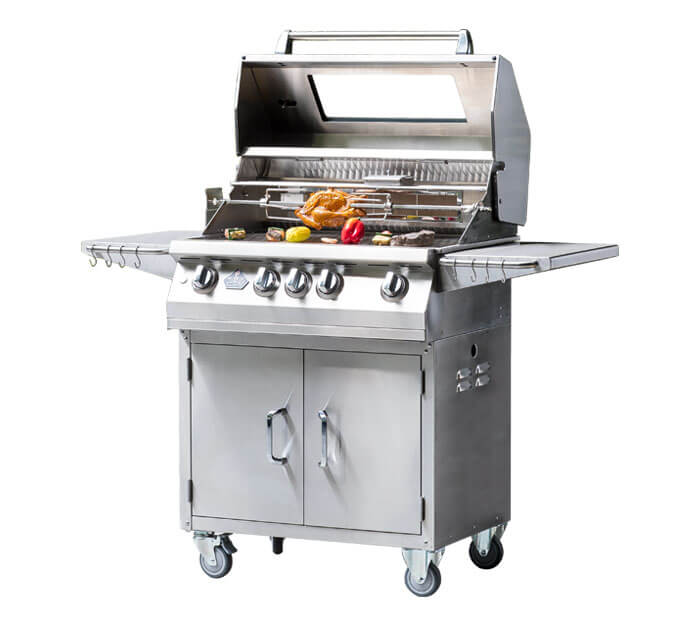 The WL-4B luxury model of BBQ 4 burner gas grill which has large cooking surface and warmer lid, was developed by ITA gas grill manufacturer.