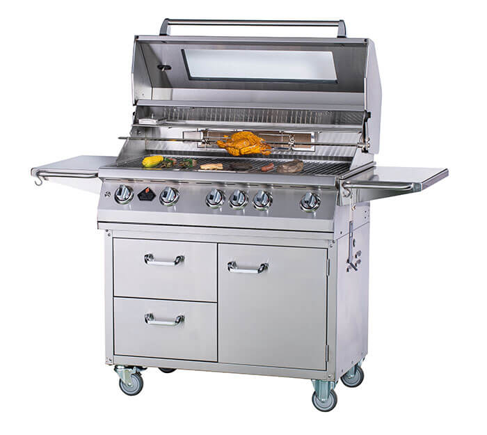 The WL-90000 luxury model of BBQ 5 burner gas grill which has huge cooking surface and warmer lid, was developed by ITA gas grill manufacturer.